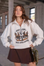 Yarım Fermuarlı Baskılı Sweatshirt