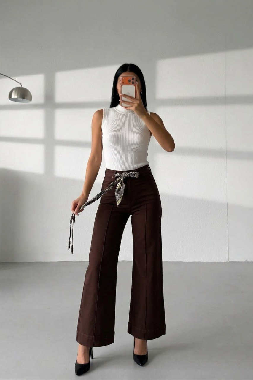 Çımalı Geniş Paça Kot Pantolon
